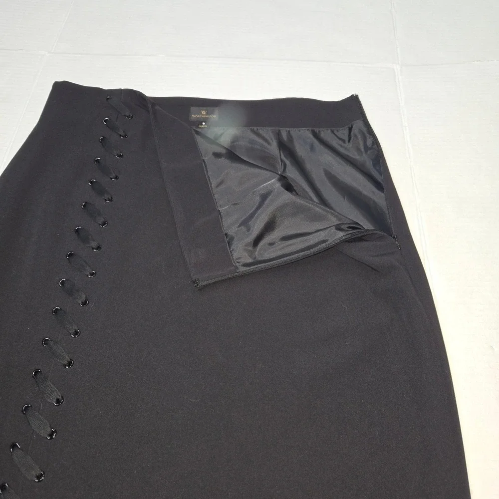 Worthington Black Pencil Skirt Lace Up Side Slit Midi‎ Size 8 Business Casual